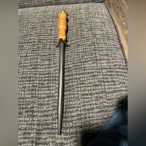 Vintage Steel Honing Rod Chef's Knife Sharpener Wood Handle #320 Hang Ring USA